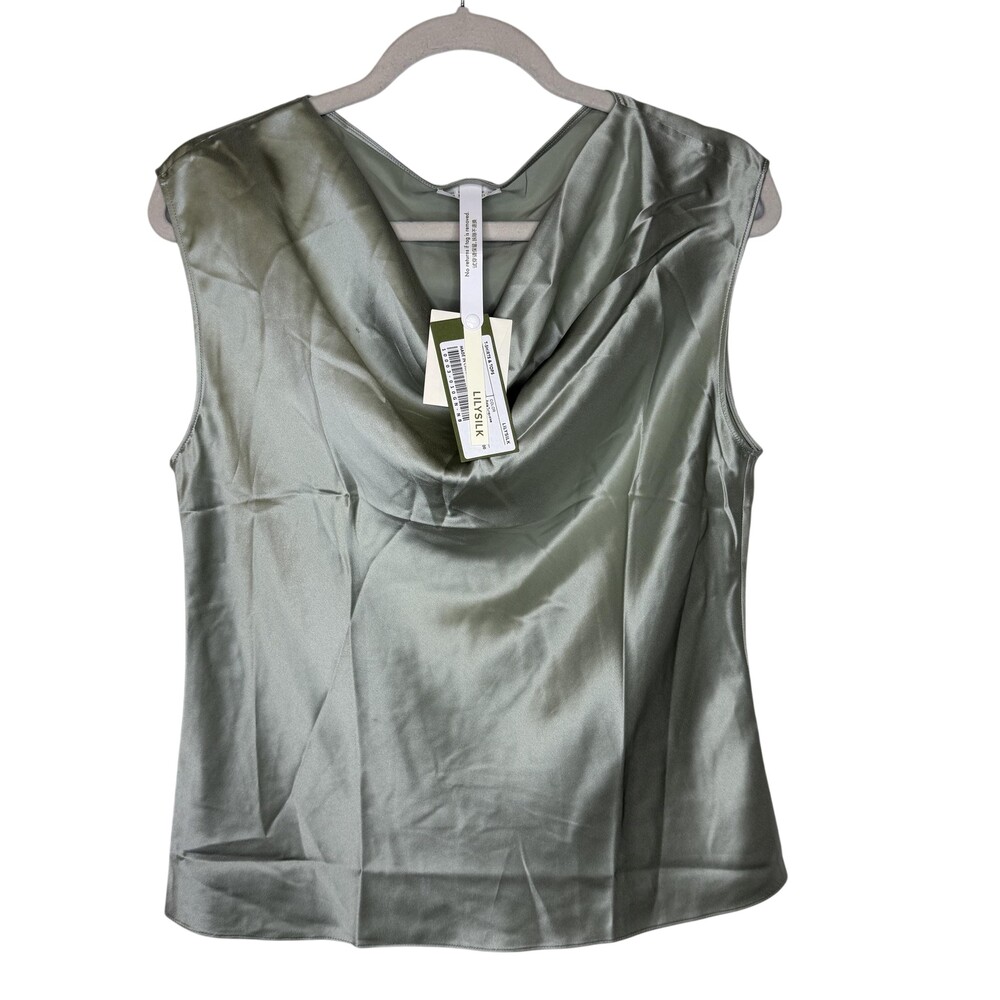 LILYSILK Blouse Womens 8 Pale Green 100% Mulberry Silk Cowl Neck Sleeveless Top